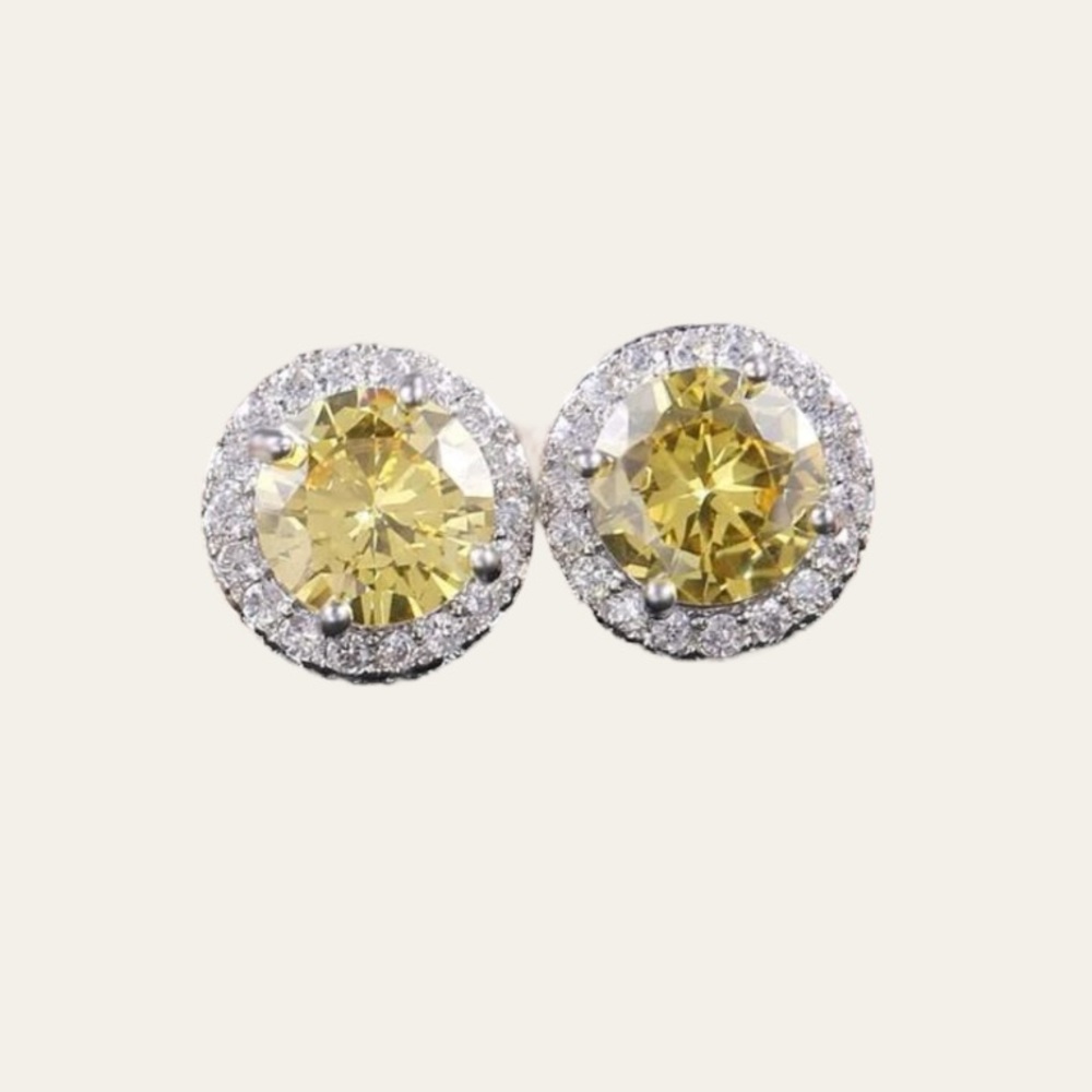 Cubic Zirconia Citrine Yellow, Lab Created Stud Dainty Luxury Glam Earrings - Picture 7 of 9